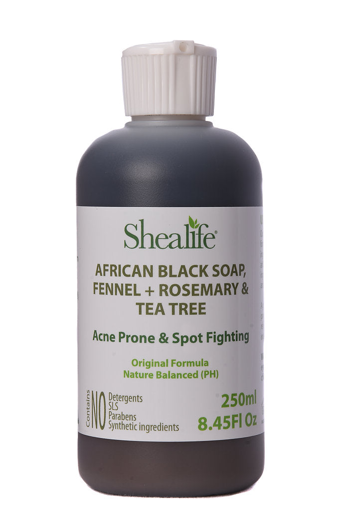 AFRICAN BLACK SOAP, FENNEL + ROSEMARY & TEA TREE FACIAL WASH, 250ML