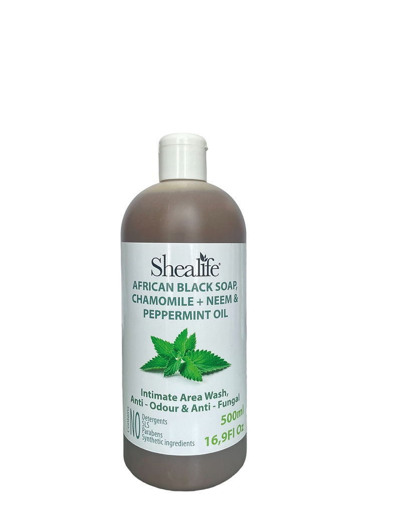 AFRICAN BLACK SOAP, CHAMOMILE + NEEM & PEPPERMINT OIL, 500ML