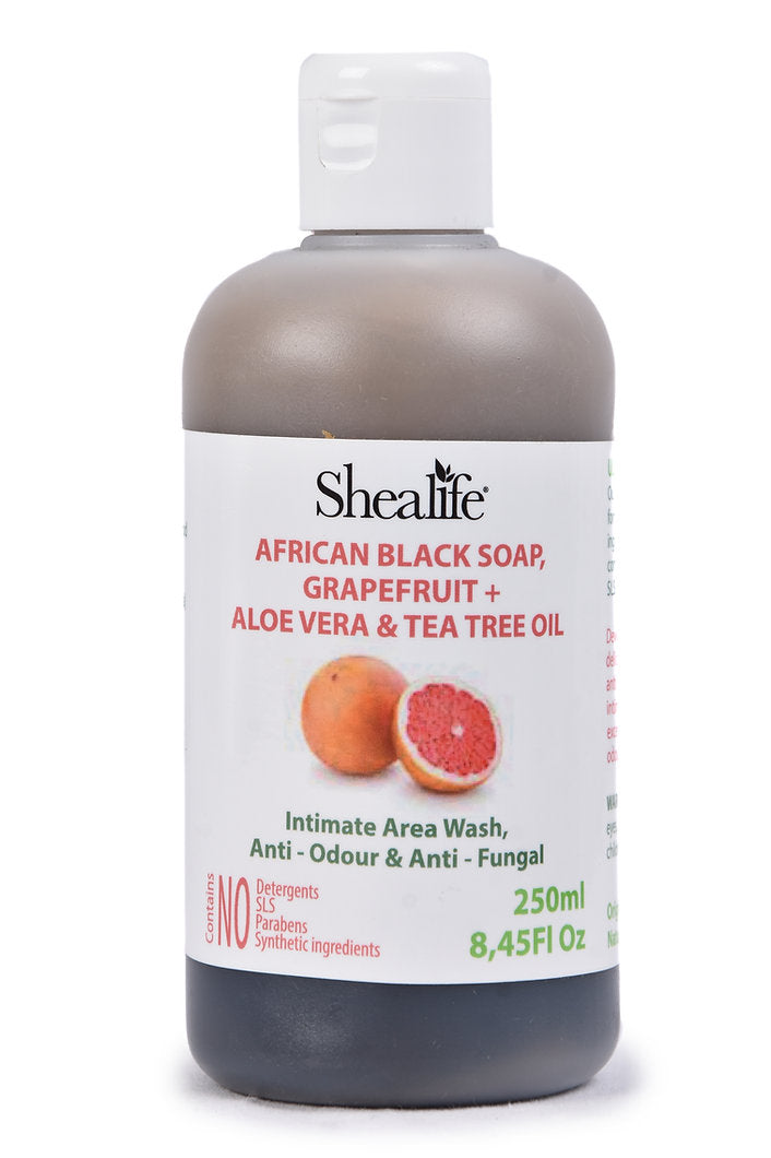 AFRICAN BLACK SOAP, GRAPEFRUIT + ALOE VERA & TEA TREE OIL, 250ML