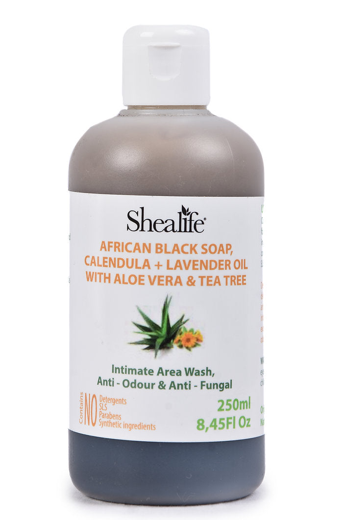 AFRICAN BLACK SOAP, CALENDULA + LAVENDER OIL WITH ALOE VERA & TEA TREE, 250ML
