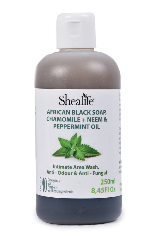 AFRICAN BLACK SOAP, CHAMOMILE + NEEM & PEPPERMINT OIL, 250ML