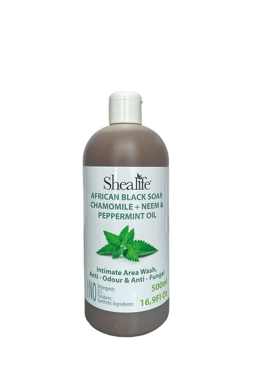 AFRICAN BLACK SOAP, CHAMOMILE + NEEM & PEPPERMINT OIL, 500ML