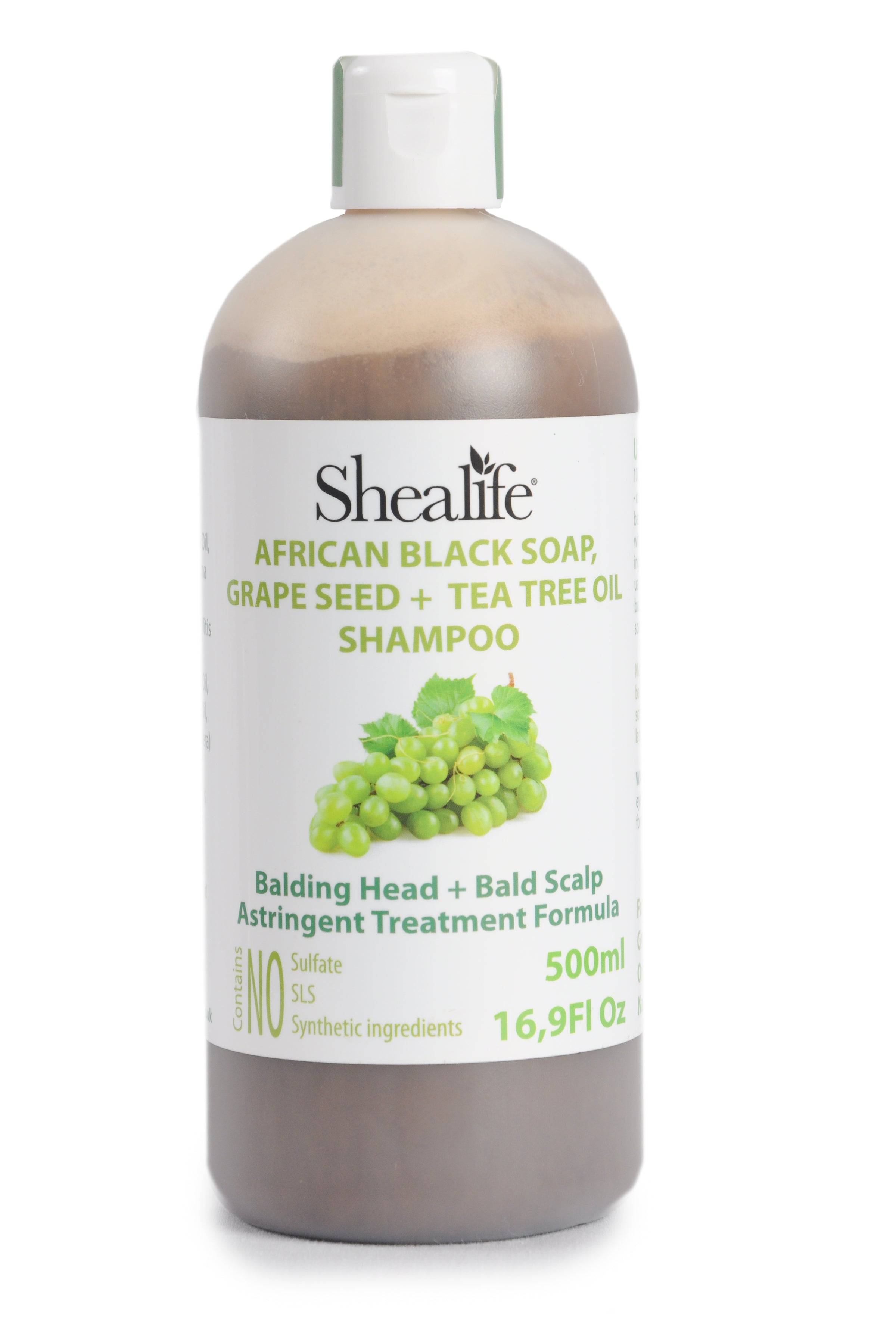 AFRICAN BLACK SOAP, GRAPE SEED + TEA TREE OIL SHAMPOO, 500ML