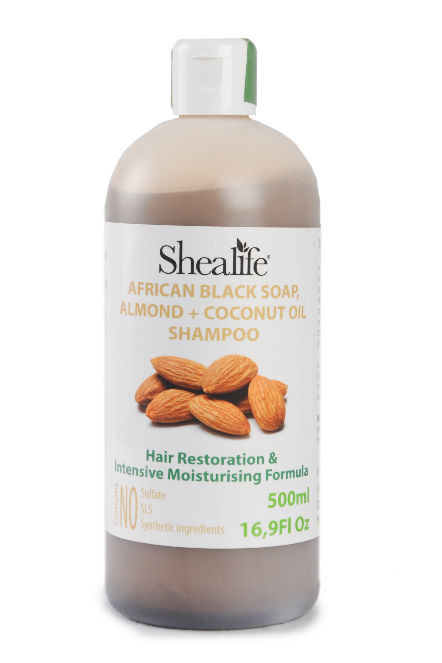 AFRICAN BLACK SOAP, ALMOND + COCONUT OIL SHAMPOO, 500ML