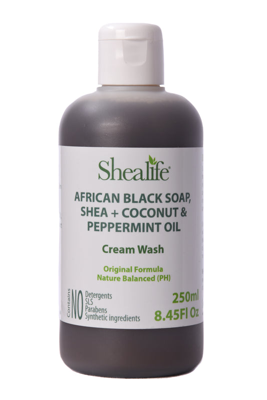 AFRICAN BLACK SOAP SHEA + COCONUT & PEPPERMINT OIL CREAM WASH FORMULA, 250ML