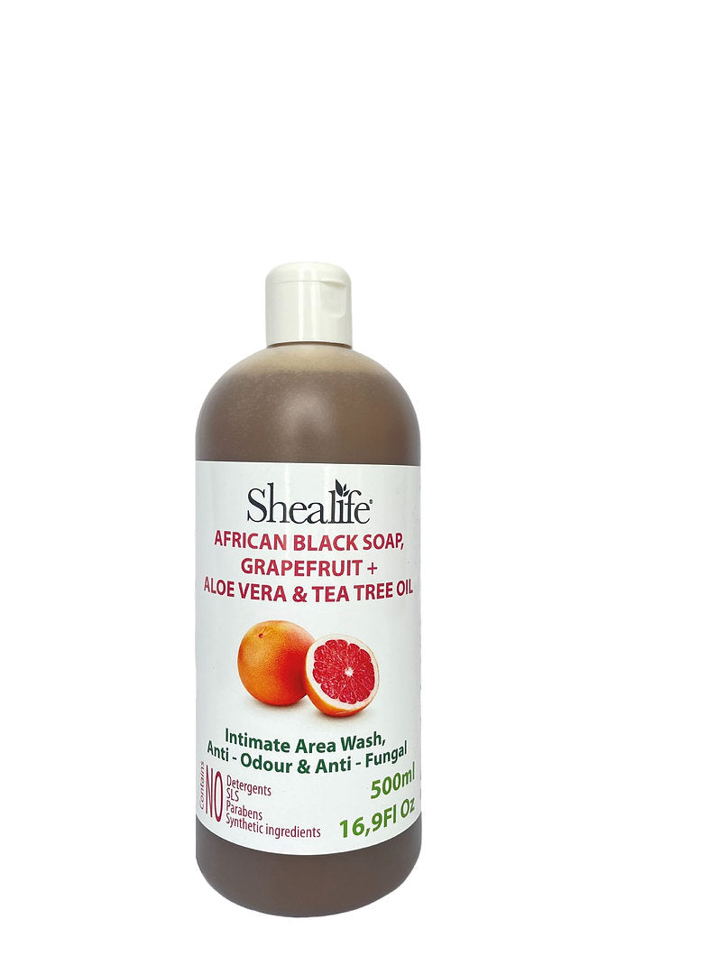 AFRICAN BLACK SOAP, GRAPEFRUIT + ALOE VERA & TEA TREE OIL, 500ML